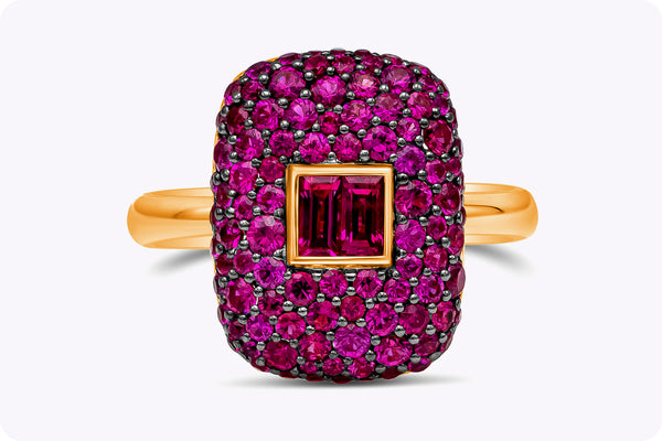 1.85 Carats Total Mixed-Cut Red Ruby Fashion Ring in Rose Gold