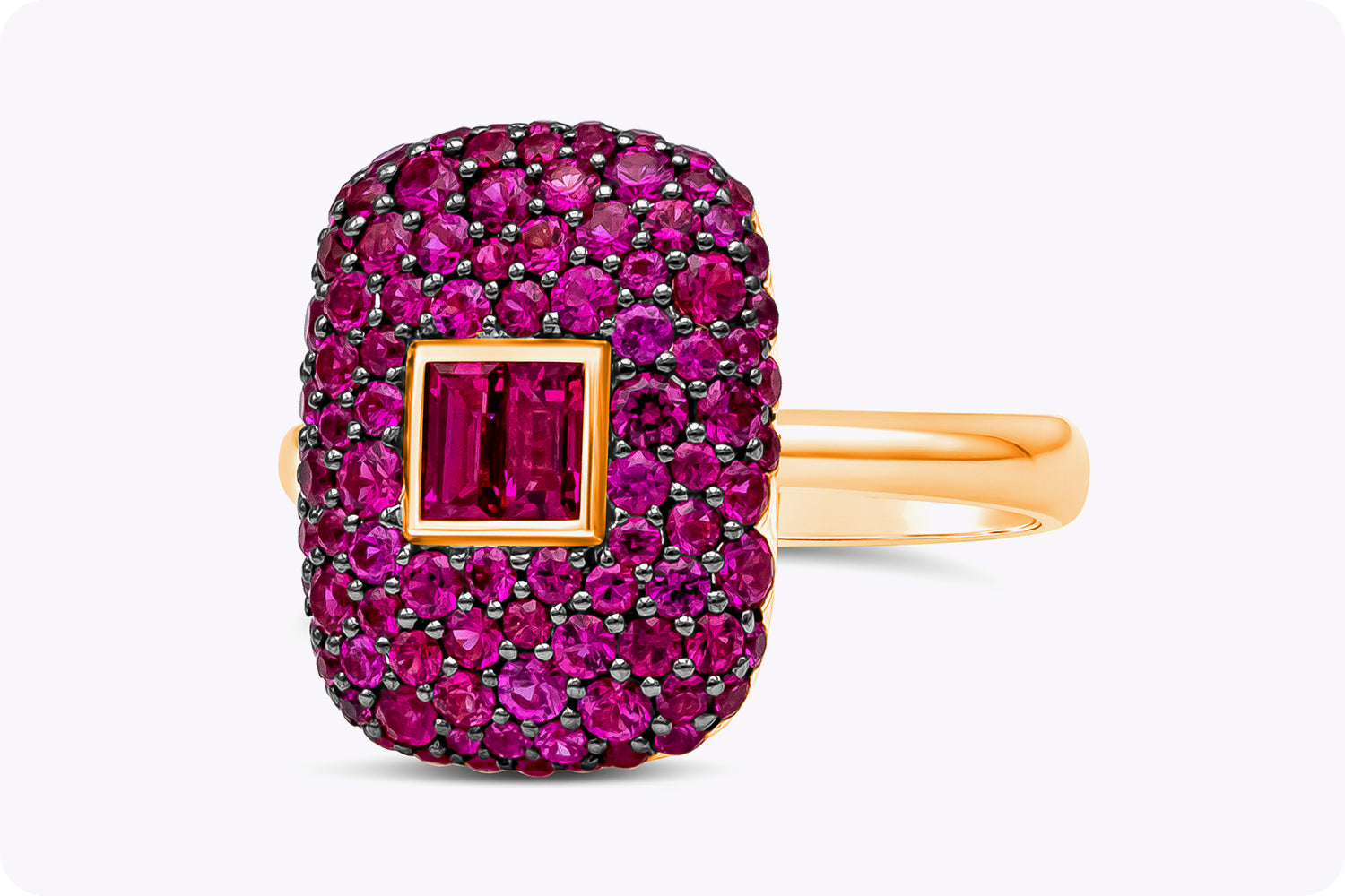 1.85 Carats Total Mixed-Cut Red Ruby Fashion Ring in Rose Gold