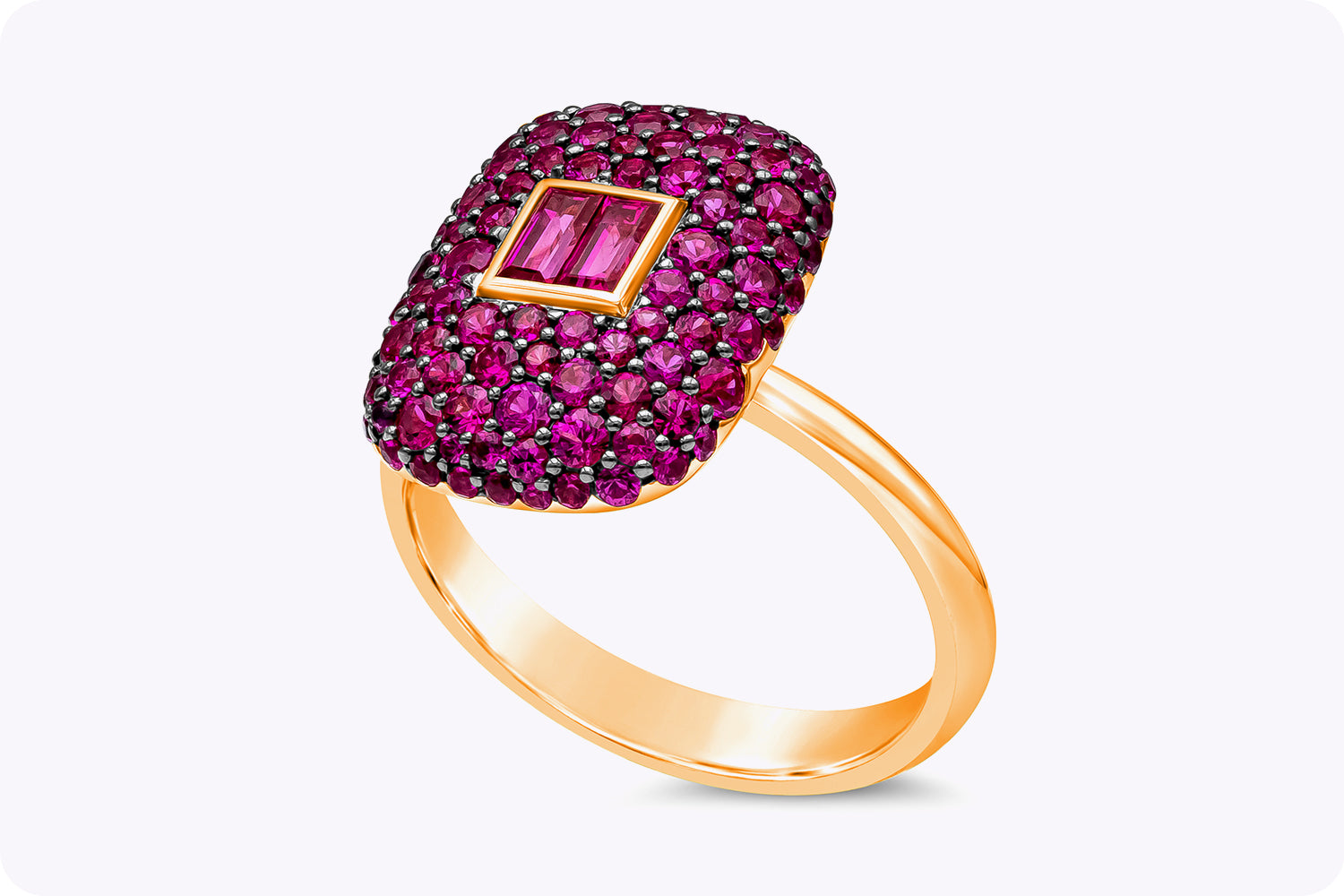 1.85 Carats Total Mixed-Cut Red Ruby Fashion Ring in Rose Gold