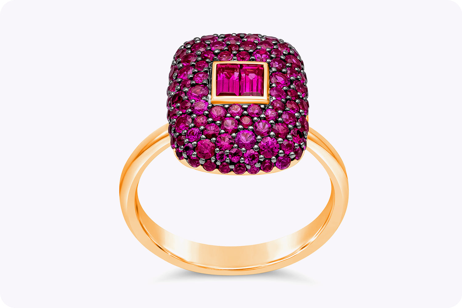 1.85 Carats Total Mixed-Cut Red Ruby Fashion Ring in Rose Gold