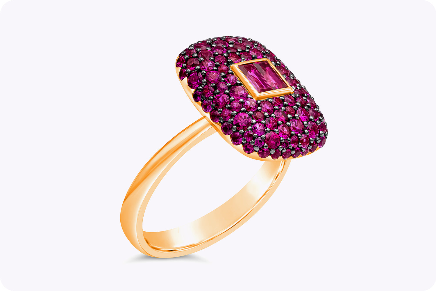 1.85 Carats Total Mixed-Cut Red Ruby Fashion Ring in Rose Gold