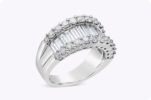 2.65 Carat Total Baguette and Round Diamond Wide Fashion Ring in White Gold