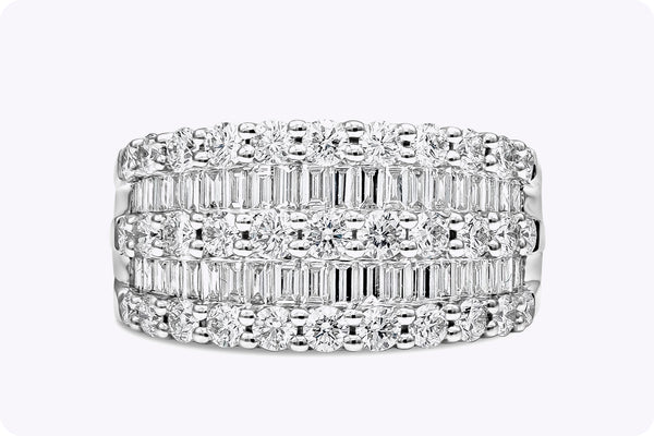 2.13 Carats Total Mixed Cut Diamond Wide Fashion Ring in White Gold