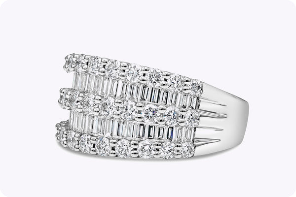 2.13 Carats Total Mixed Cut Diamond Wide Fashion Ring in White Gold