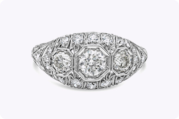 1.45 Carat Total Mixed-Shape Diamond Antique Engagement Ring in Platinum