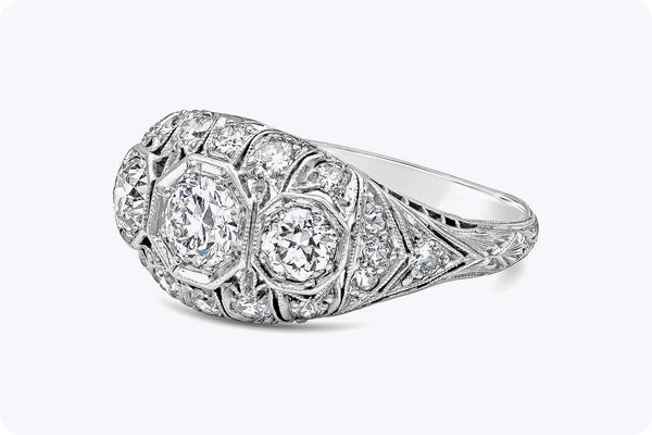 1.45 Carat Total Mixed-Shape Diamond Antique Engagement Ring in Platinum