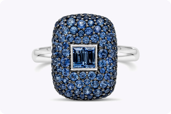 1.85 Carats Total Mixed-Cut Blue Sapphire Fashion Ring in White Gold