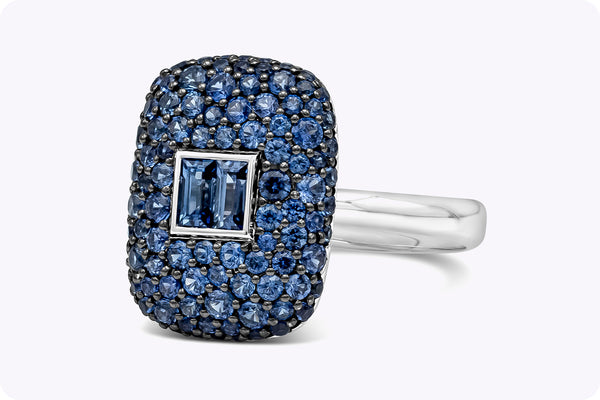 1.85 Carats Total Mixed-Cut Blue Sapphire Fashion Ring in White Gold