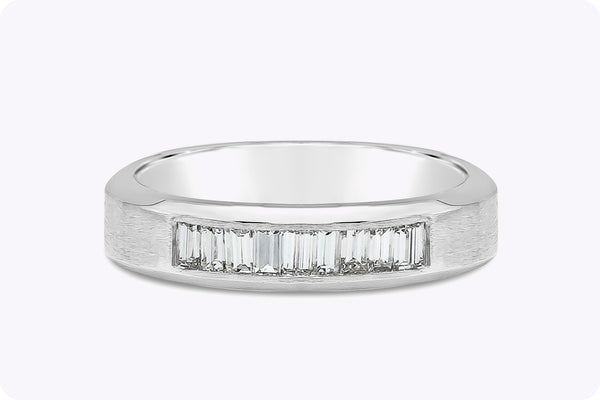 1.0 Carats Total Baguette Diamonds Men's Wide Wedding Band in White Gold