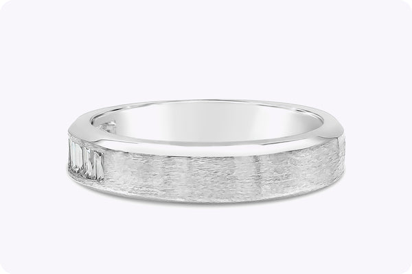 1.0 Carats Total Baguette Diamonds Men's Wide Wedding Band in White Gold