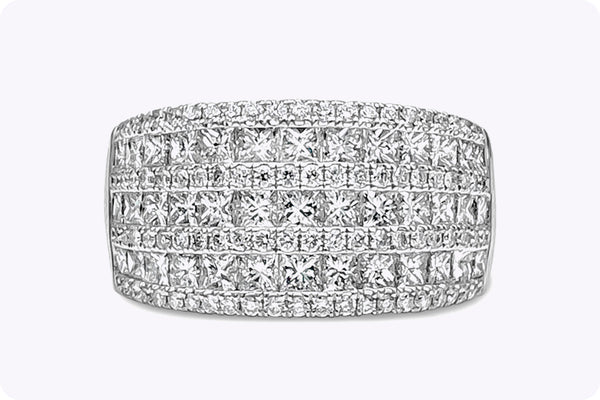 2.27 Carats Total Round & Princess Cut Diamond Wide Fashion Ring in White Gold