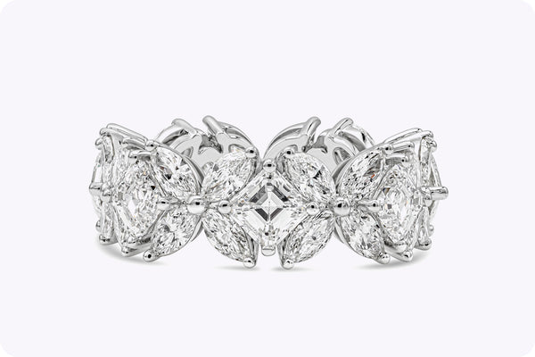 5.74 Carats Total Marquise and Asscher Cut Diamond Flower Eternity Wedding Band in Platinum