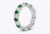 3.16 Carats Total Alternating Oval Cut Green Emerald and Diamond Wedding Band in Platinum