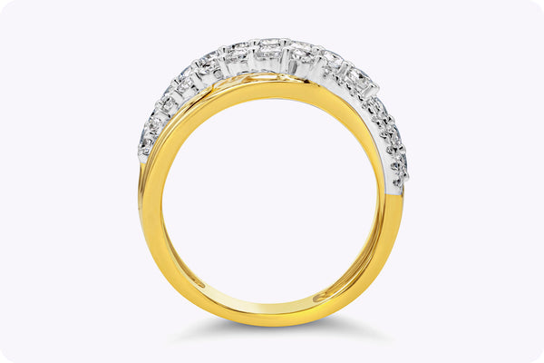 1.18 Carats Total Round Brilliant Cut Diamond Six Row Galaxy Fashion Ring in Two-Tone Gold