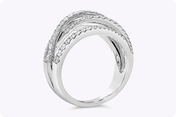 1.13 Carats Total Round Diamond Five Row Galaxy Fashion Ring in White Gold