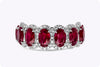 4.74 Carats Oval Cut Ruby and Diamonds Halo Eight Stone Wedding Band in White Gold