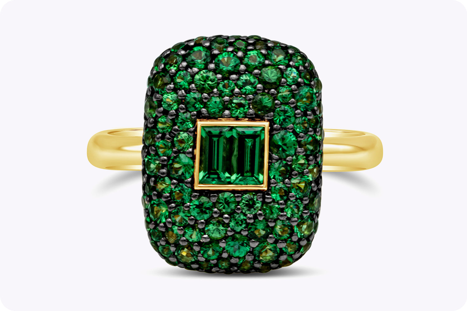 1.57 Carats Total Mixed-Cut Green Tsavorite Fashion Ring in Yellow Gold