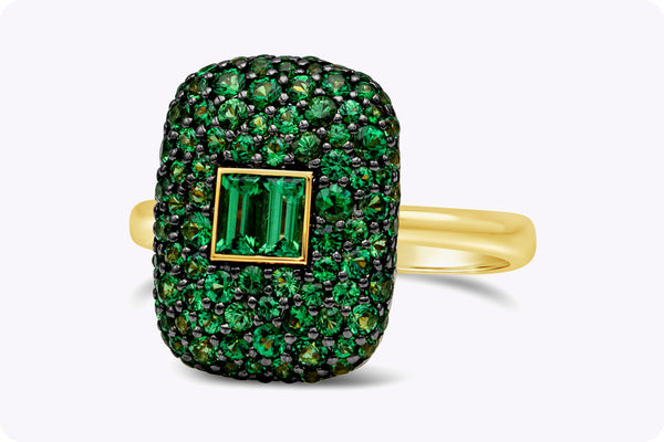 1.57 Carats Total Mixed-Cut Green Tsavorite Fashion Ring in Yellow Gold