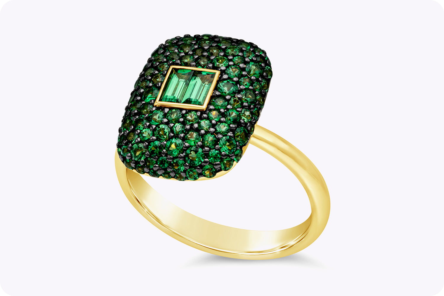 1.57 Carats Total Mixed-Cut Green Tsavorite Fashion Ring in Yellow Gold