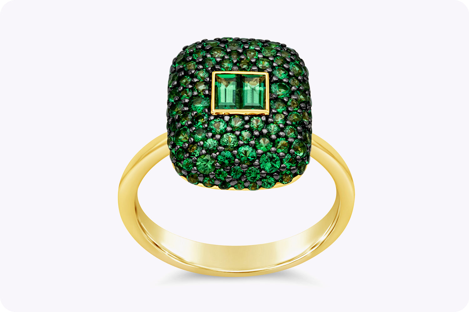 1.57 Carats Total Mixed-Cut Green Tsavorite Fashion Ring in Yellow Gold