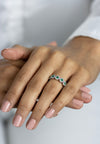 0.40 Carats Total Round Cut Green Emerald & Diamond Wedding Band in White Gold