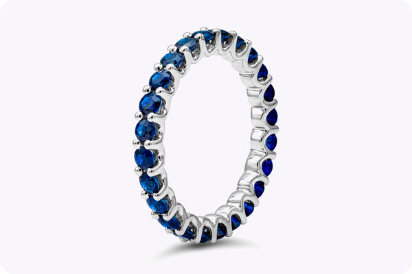 1.95 Carats Total Round Brilliant Cut Sapphire Eternity Wedding Band in White Gold