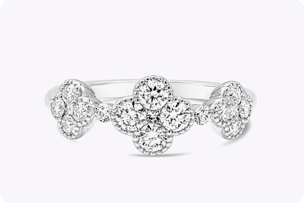 0.72 Carat Total Round Brilliant Cut Diamond Clover Fashion Ring in White Gold