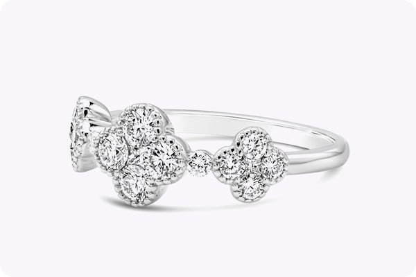 0.72 Carat Total Round Brilliant Cut Diamond Clover Fashion Ring in White Gold