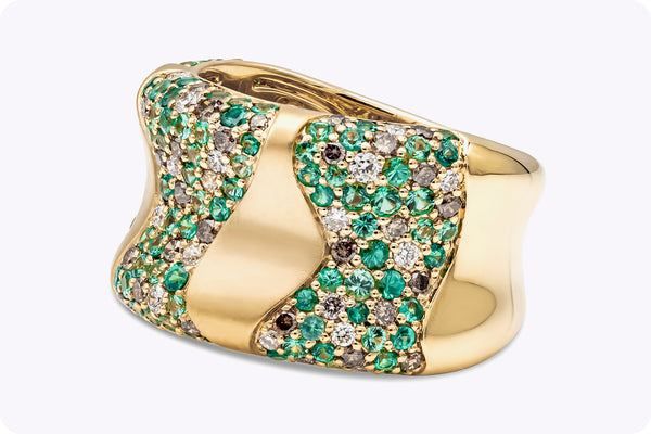 1.61 Carats Total Round Cut Tsavorite Garnet & Diamond Fashion Ring in Yellow Gold