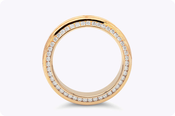 1.21 Carats Total Round Brilliant Cut Diamond Men's Wedding Band in Rose Gold