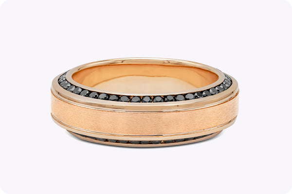 1.23 Carats Total Round Black Diamond Men's Wedding Band in Rose Gold