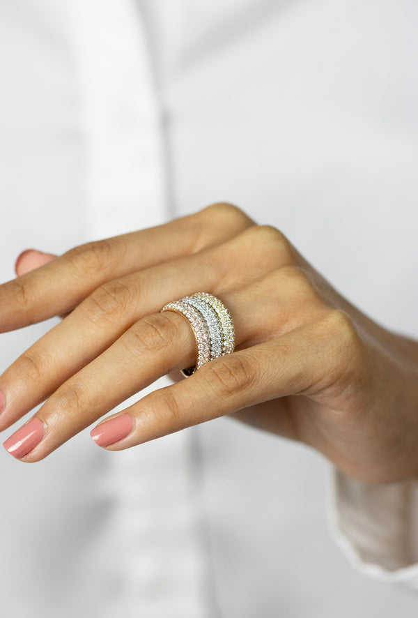 5.15 Carat Total Round Brilliant Diamond Micro-Pavé 18K Tri-Color Gold Eternity Fashion Ring