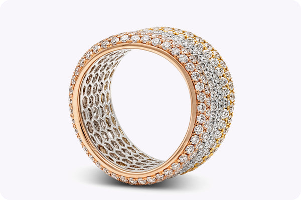 5.15 Carat Total Round Brilliant Diamond Micro-Pavé 18K Tri-Color Gold Eternity Fashion Ring