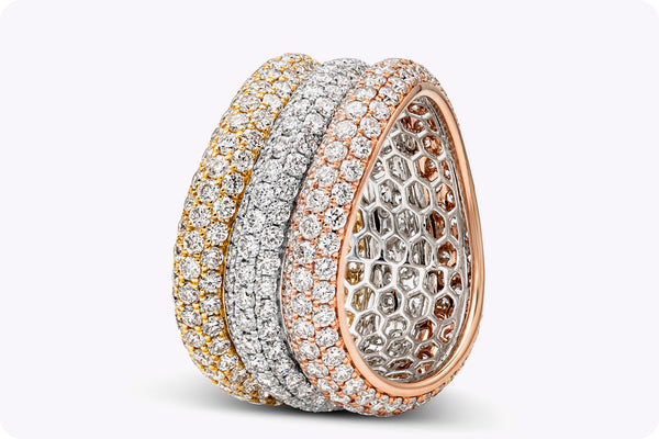5.15 Carat Total Round Brilliant Diamond Micro-Pavé 18K Tri-Color Gold Eternity Fashion Ring