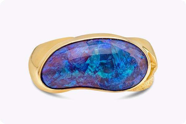 GIA Certified 9.00 Carats Natural Black Opal Men's Ring in Yellow Gold