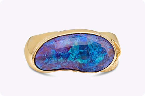 GIA Certified 9.00 Carats Natural Black Opal Men's Ring in Yellow Gold