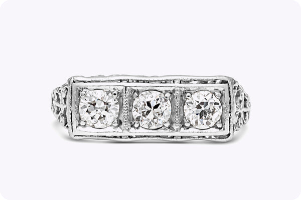 0.63 Carats Total Old European Cut Diamond Antique Style Wedding Band in Platinum