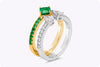 1.34 Carat Total Mixed Cut Emerald and Diamond Double Band Fashion Ring in Two Tone Gold