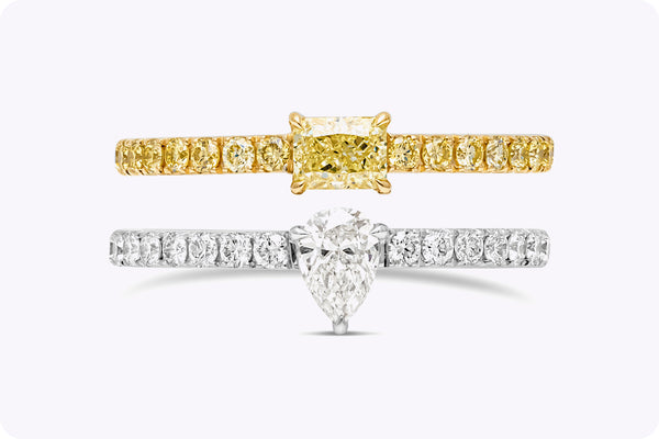 1.13 Carats Total Mixed-Cut Yellow & White Diamond Double Band Fashion Ring in Two-Tone Gold