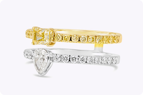 1.13 Carats Total Mixed-Cut Yellow & White Diamond Double Band Fashion Ring in Two-Tone Gold