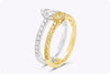 1.13 Carat Total Mixed Cut Fancy Yellow & White Diamond Double Band Fashion Ring in Two Tone Gold