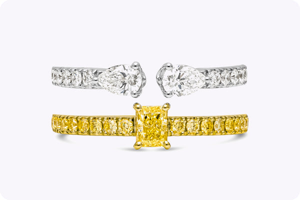 1.12 Carats Total Mixed-Cut Yellow & White Diamond Double Band Fashion Ring in Two-Tone Gold