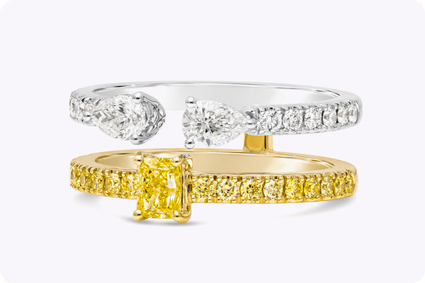 1.12 Carats Total Mixed-Cut Yellow & White Diamond Double Band Fashion Ring in Two-Tone Gold