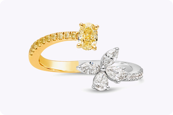 0.73 Carat Total Mixed-Cut Yellow & White Diamond Toi et Moi Fashion Ring in Two-Tone Gold