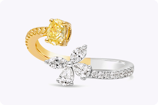 0.73 Carat Total Mixed-Cut Yellow & White Diamond Toi et Moi Fashion Ring in Two-Tone Gold