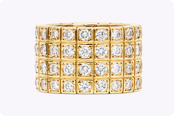 4.40 Carats Total Round Brilliant Cut Diamond Four Row Fashion Ring in Yellow Gold