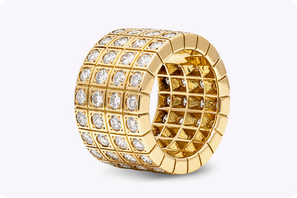 4.40 Carats Total Round Brilliant Cut Diamond Four Row Fashion Ring in Yellow Gold