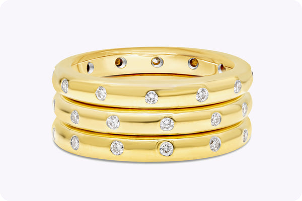 0.58 Carat Total Diamond Triple Stackable Fashion Ring in Yellow Gold