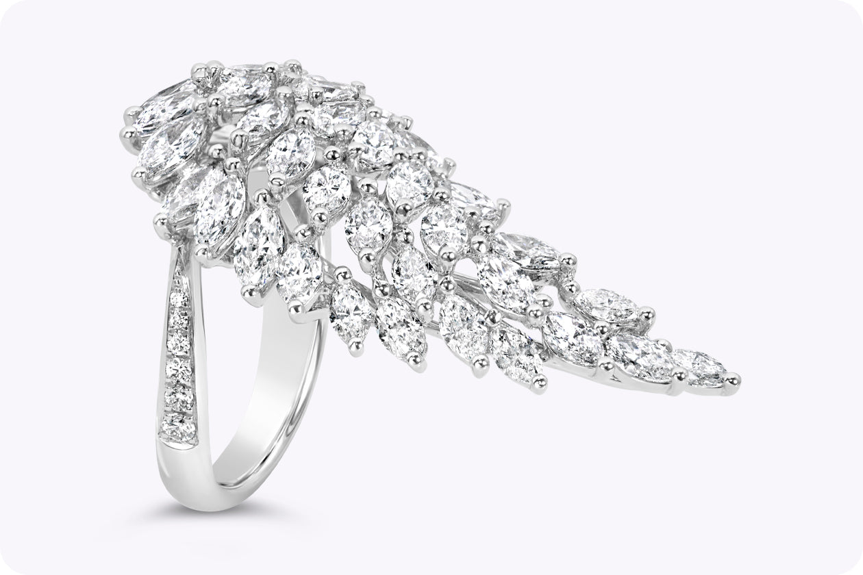 3.56 Carats Total Marquise Cut Diamond Wing Fashion Ring in White Gold