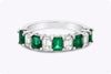 1.77 Carats Total Emerald Cut Emerald & Diamond Nine-Stone Wedding Band in Platinum